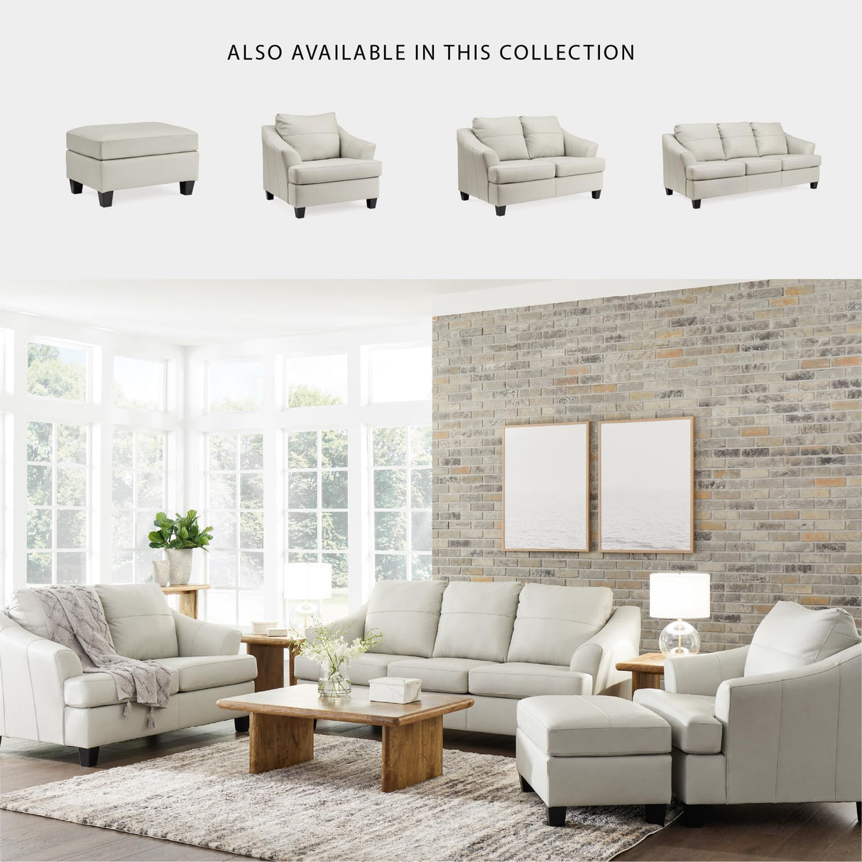 Signature Design by Ashley Genoa Modern Leather Match Loveseat, White Signature Design by Ashley