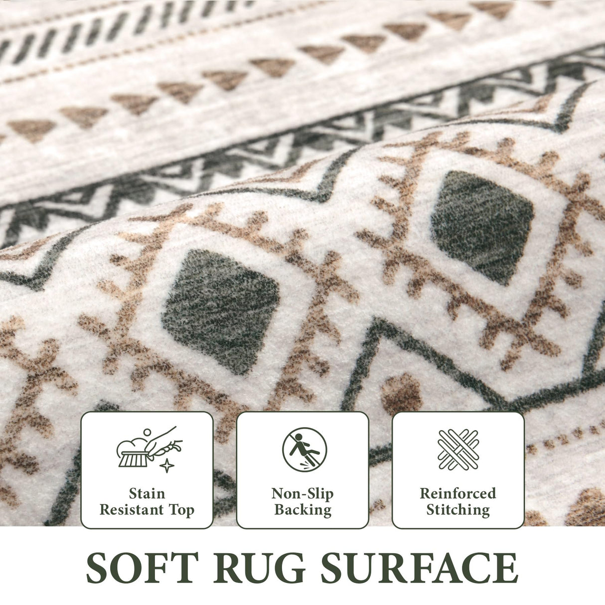 Area Rug for Living Room 9x12: Large Washable Boho Moroccan Rugs Geometric Neutral Rug, Non-Slip Foldable Morden Farmhouse Indoor Floor Carpet for Bedroom Dining Table Home(Brown Green,9'x12') Aoyaomi