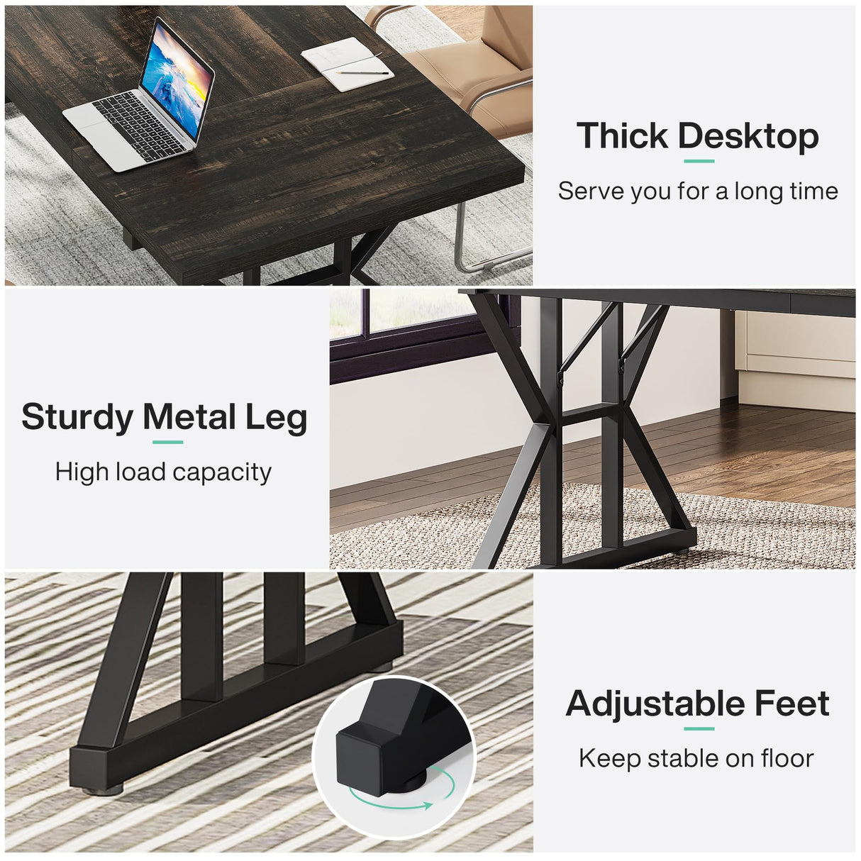 Tribesigns 70.8-Inch Executive Desk, Large Computer Office Desk Workstation, Modern Simple Style Laptop Desk Study Writing Table Business Furniture for Home Office (Black Oak, 70.8 Inch) Tribesigns