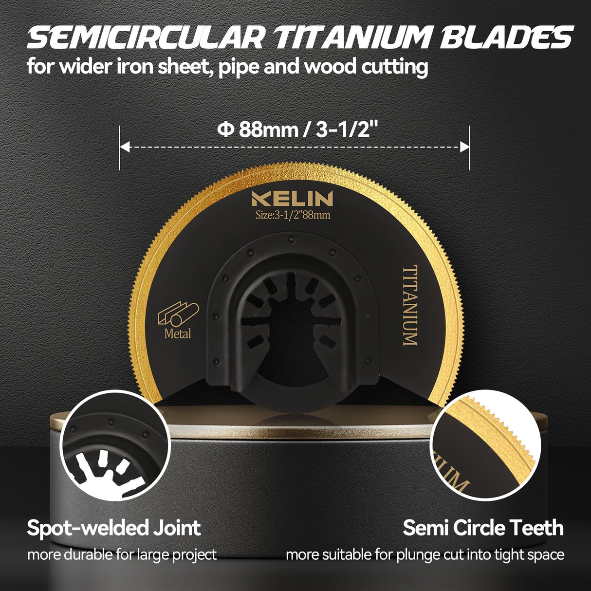 18 PCS Titanium Oscillating Tool Saw Blades with Stainless Steel Scraper and Semicircle Blades Kit, Universal Multi Tool Blades for Light Metal Sheet Pipe and Wood (NOT for Star Lock Interface) KELIN