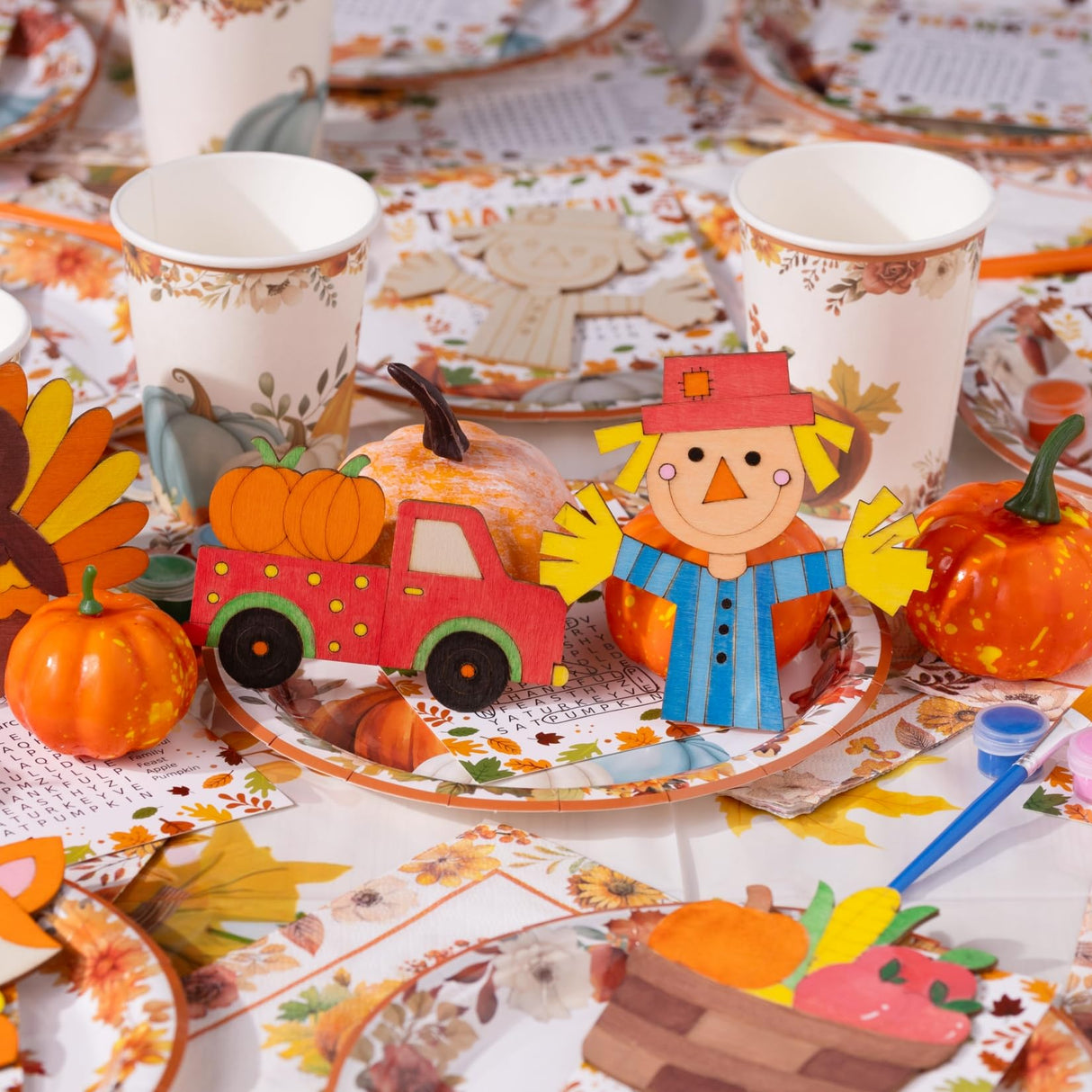 Fall Thanksgiving Crafts for Kids - 24 PCS DIY Wood Magnet Painting Kit with Cards - Thanksgiving Classroom Activities, Autumn Holiday Decorations, Fall Goodie Bag Favors for Boys & Girls GOGREENWOVEN