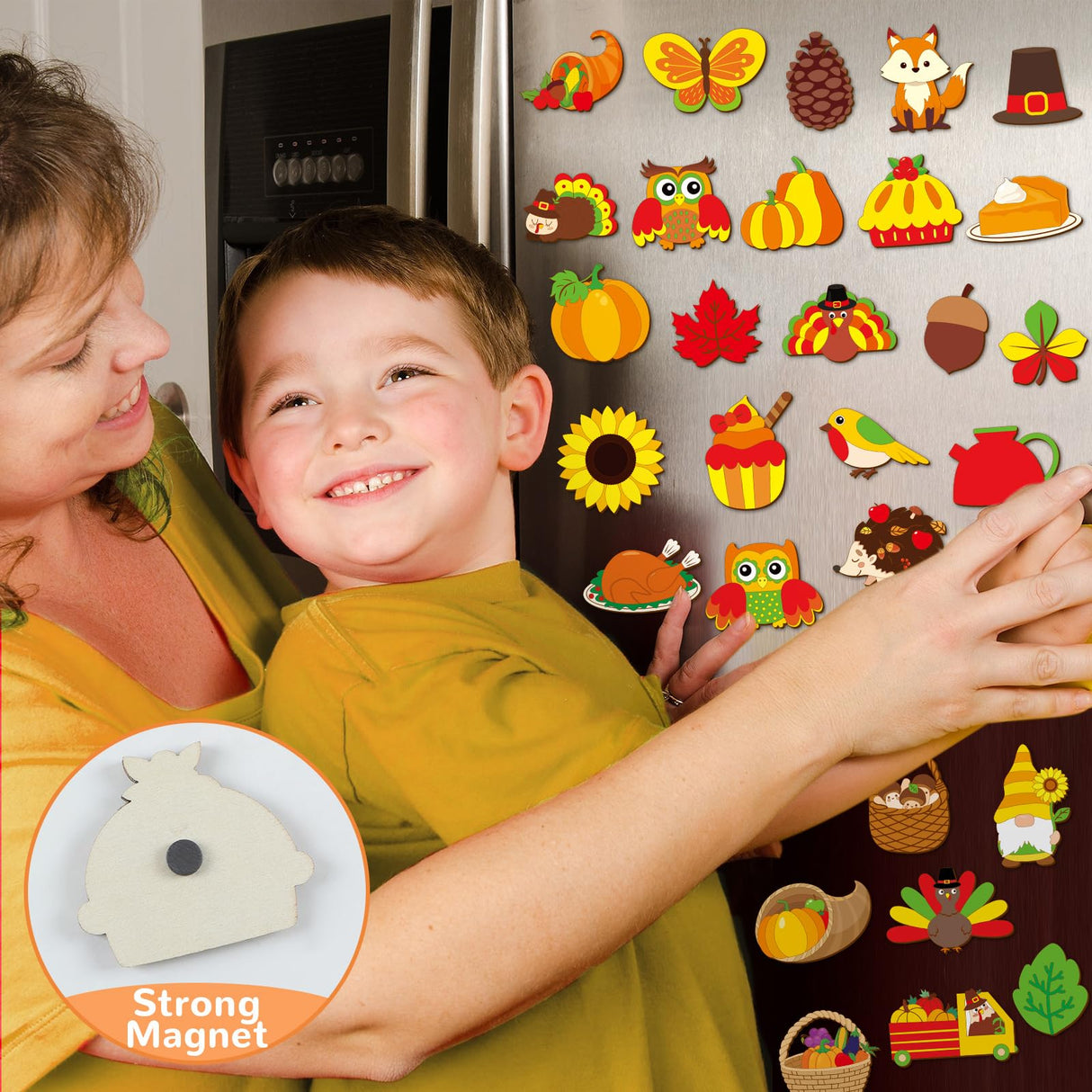 Fall Wooden Crafts Magnets Kits for Kids, 36 pcs Creativity Art DIY Painting Kit Supplies Decorate Your Own Painting Activities for Thanksgiving, Birthday Harvest Party Favors Gifts for Boys Girls gisgfim