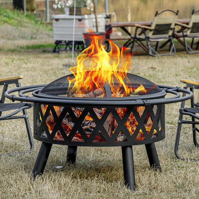 EcoNook 36 Inch Wood Burning Fire Pit with 2 Loops, Outdoor Fire Pit with Spark Screen & Fire Poker, Cross Weave Firepit for Outside Fireplace Bonfire for Yard,Patio, Garden…