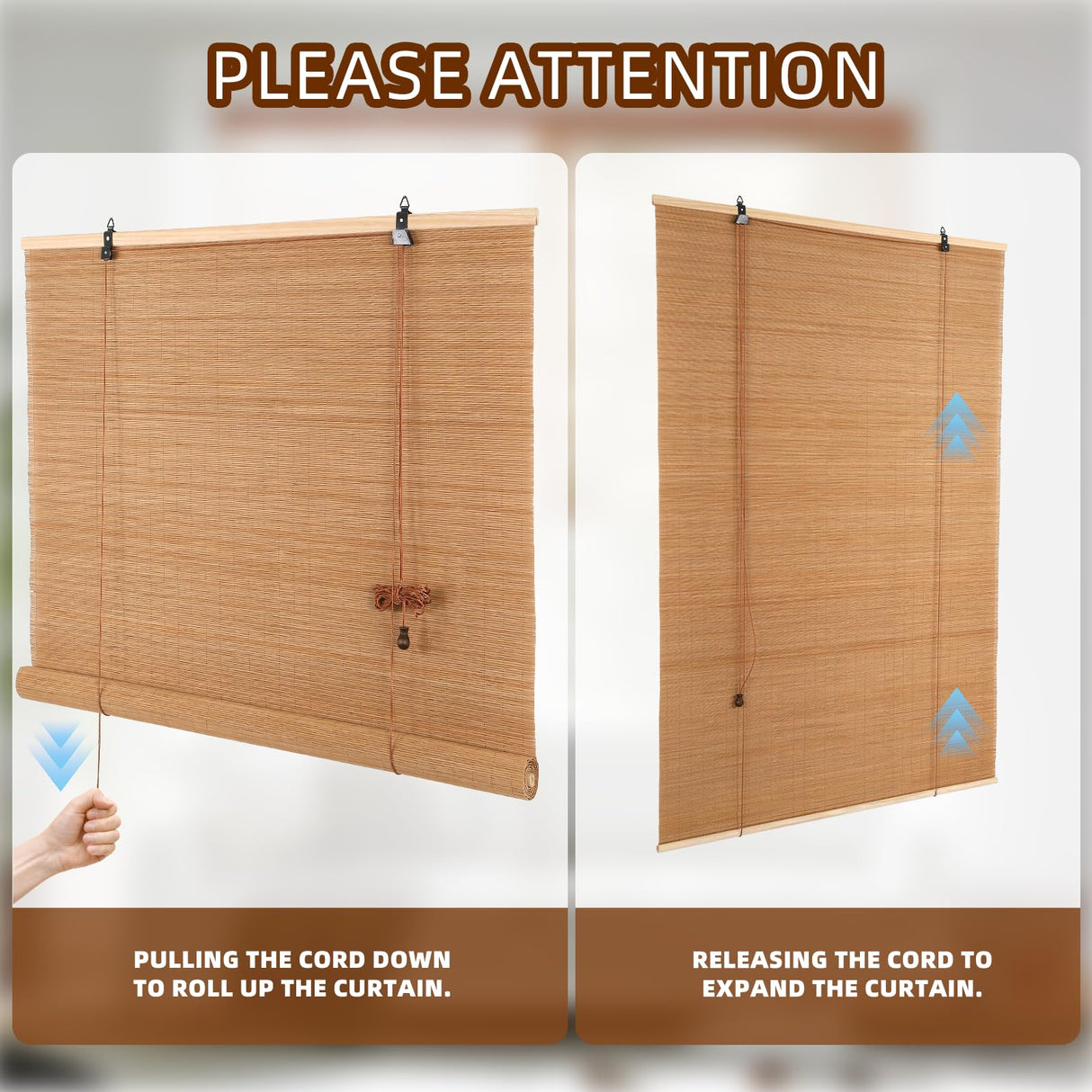 CSBWDLT Bamboo Roller Blinds Shades, Vertical Lifting and Breathable Waterproof Design, Sun Shade and Ventilation, Easy Installation,48" Wx72 H CSBWDLT