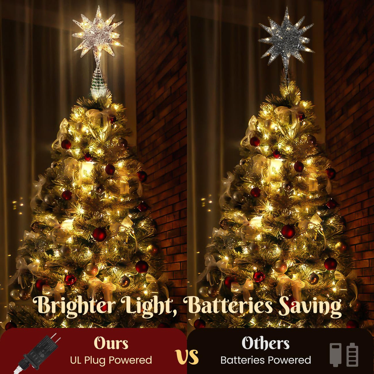 Luxspire Christmas Tree Topper, 3D Star Lighted Tree Topper, Christmas Decorations, Plug in Christmas Tree Topper with Timer, Silver Luxspire