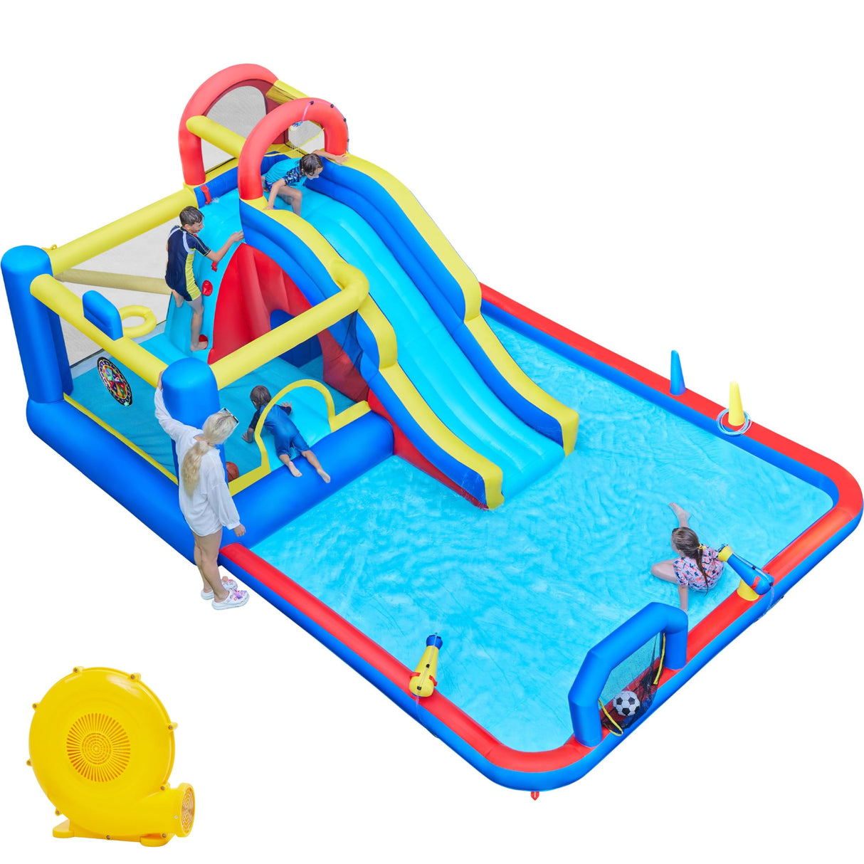 Yaheetech 10-in-1 Inflatable Bounce House w/Slide, Outdoor Water Slide w/Bouncer & Large Splash Pool for Kids Aged 3-10, Jumping Castle w/Storage Bag & 650W Blower Yaheetech
