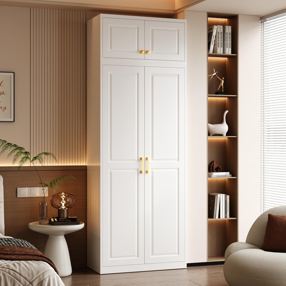 Polup Metal Armoire Closet, 86 Inch Tall Wardrobe Armoire with Hanging Rod, Almirah for Clothes with Doors, 18" D x 32" W x 86" H, White, Assemble Required, Shipped in Two Packages Polup