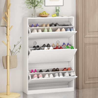 Shoe Storage Cabinet for Entryway with 3 Flip Drawers, Sturdy Wood Hidden Shoe Storage, Freestanding Narrow Slim Shoe Organizer for Front Door Entrance, Living Room, Hallway, Bedroom, White
