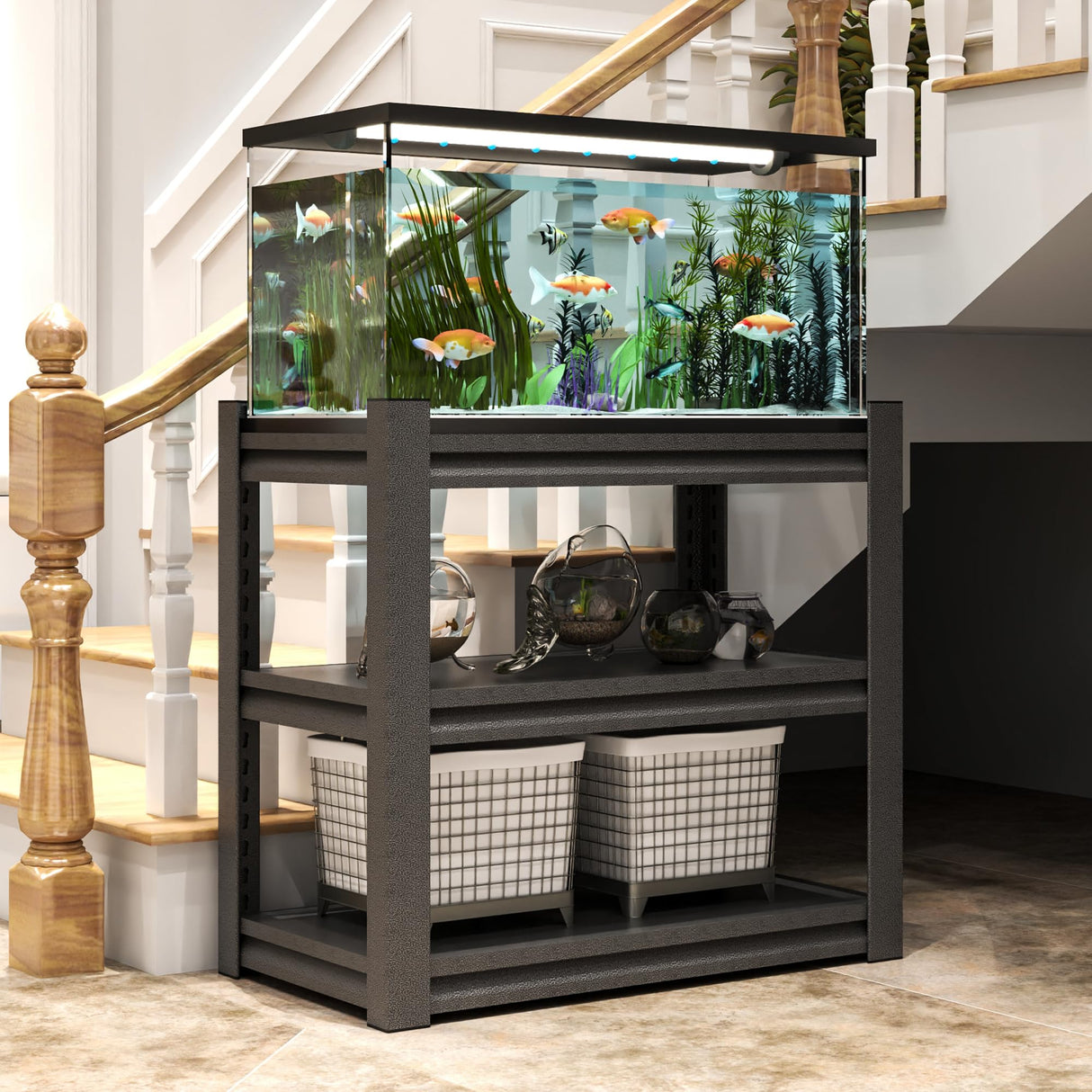 OPTYMIRA Fish Tank Stand,3-tier Rack Shelf Heavy Duty Metal Frame Aquarium Stand 20 Gallon,Reptile Terrarium Stand for 30 Gallon Long Aquarium,Reptile Tank Stand,Breeder Tank Stand,31.5"*18"*34" OPTYMIRA