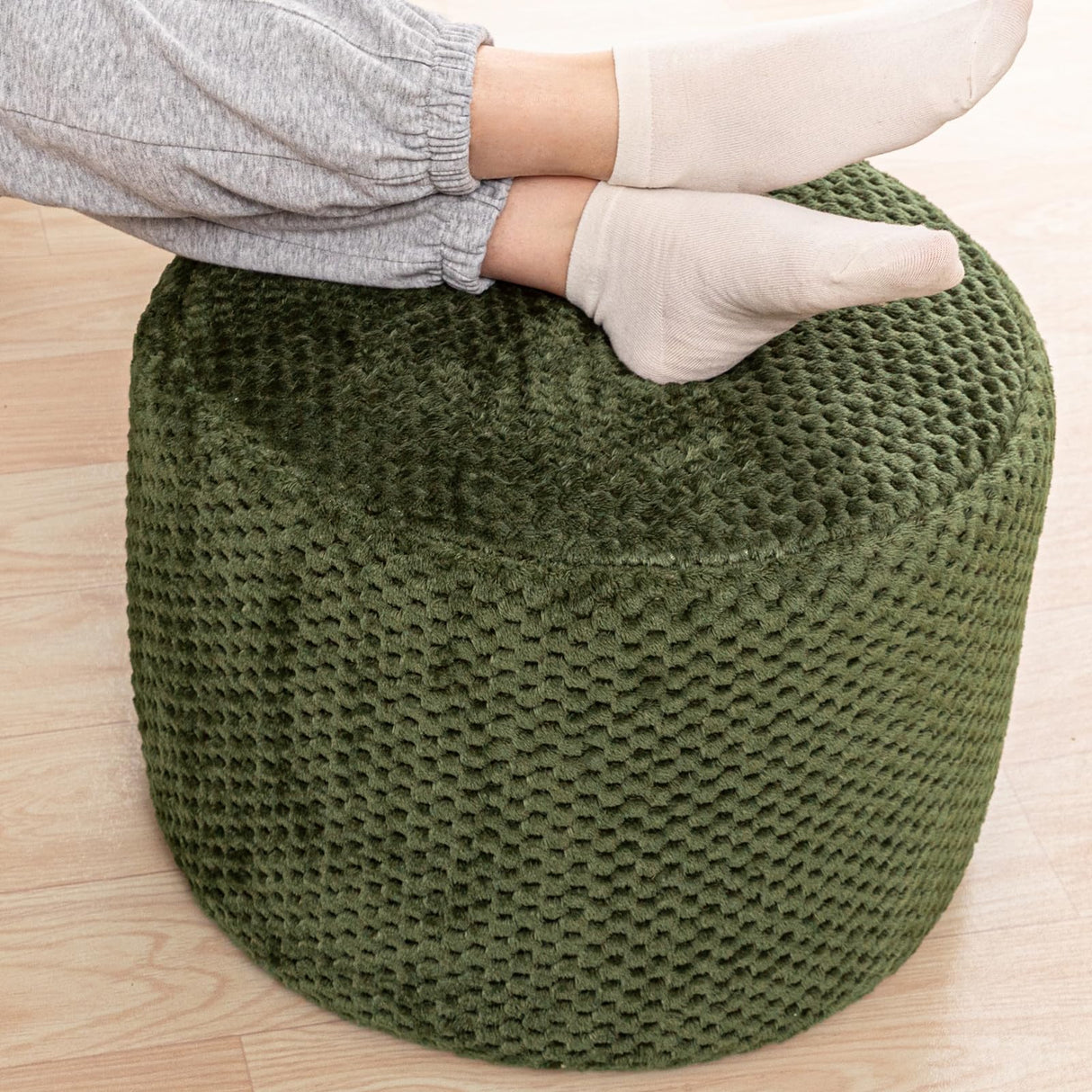 Ottoman Foot Rest Stuffed Round Boho Floor Poof Seating Armchair Foot Stool Floor Cushion Bean Bag Pouf Ottoman 18x18x14 Inch Forest Poofieotto