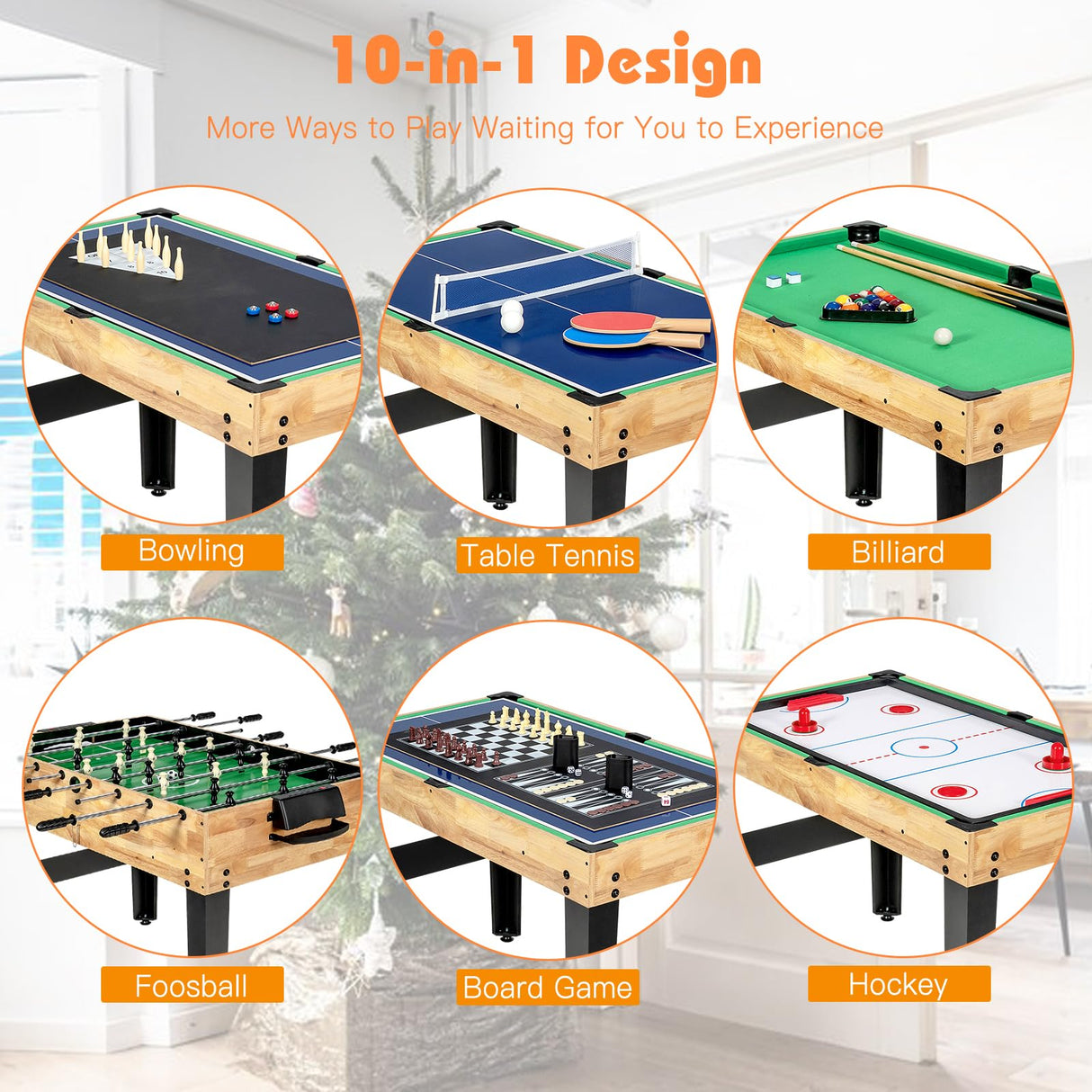 GYMAX Multi Game Table, 10 in 1 Combo Game Table w/Foosball Table, Hockey, Pool Table, Ping Pong, Shuffleboard, Bowling & 4 Board Games, Game Tables for Game Room, Home, Family GYMAX