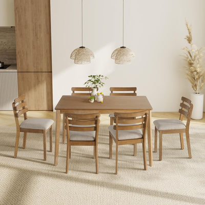 Modern Dining Table Set for 4, Wooden Farmhouse Dining Roon Table and Solid Wood Chairs, 7-Piece Dining Set for Home, Kitchen, Dining Room, 6 Upholstered Chairs, Solid Wood Legs