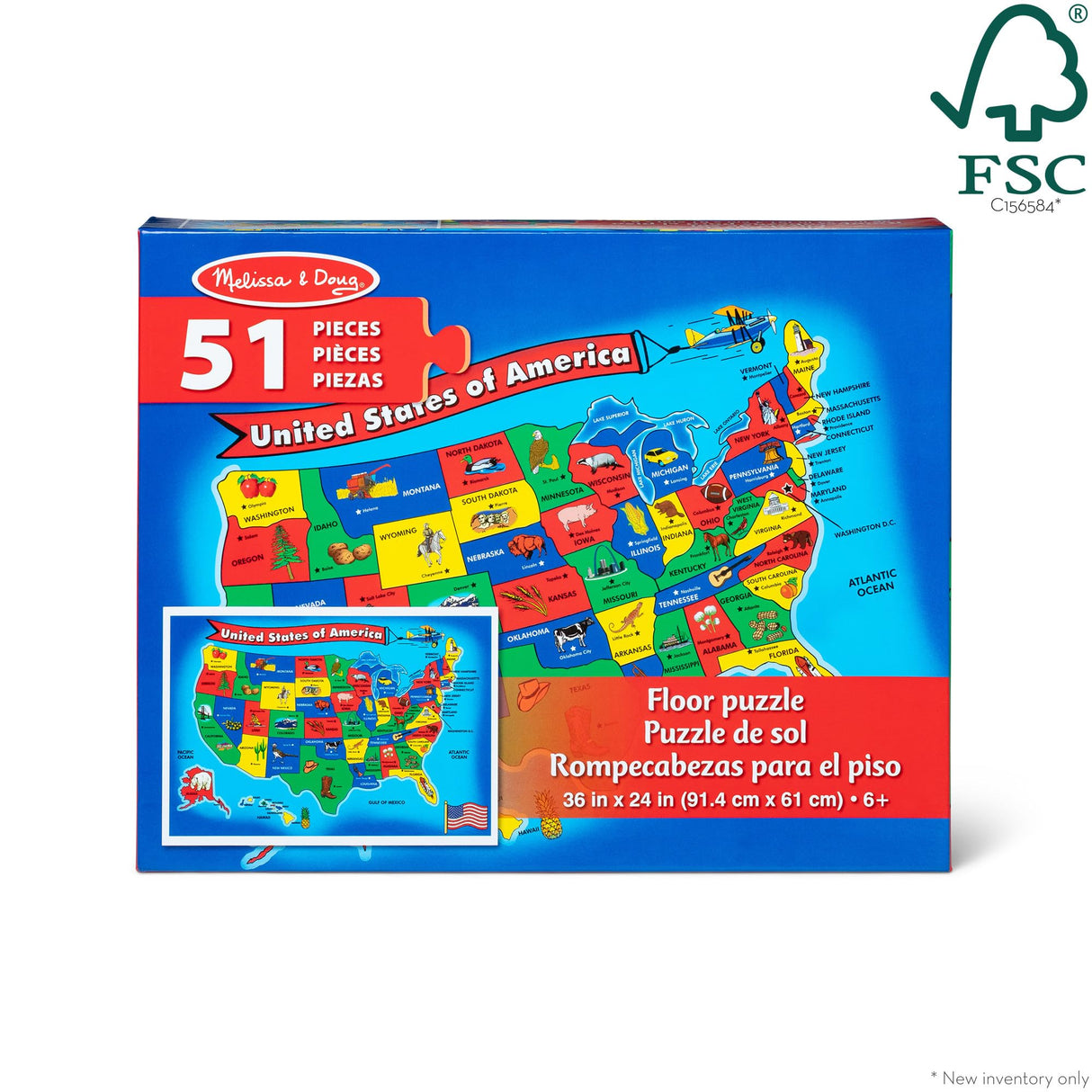 Melissa & Doug USA Map Floor Puzzle - 51 Pieces (2 x 3 feet) - FSC Certified Melissa & Doug