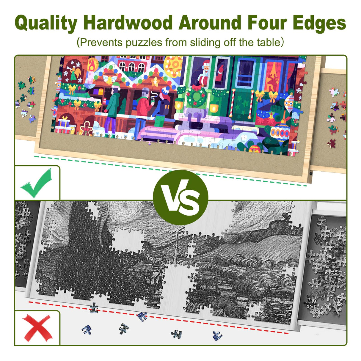 Jigsaw Puzzle Board 1500 Pieces, 2-in-1 Tilting and Rotating Puzzle Board with Drawers and Cover, Wooden Portable Puzzle Board for Adults, Board Game Table for All Ages