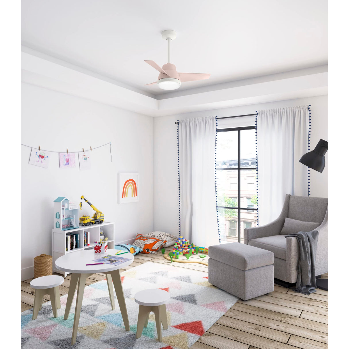 Hunter Valda Indoor Ceiling Fan with LED Light and Remote Control, 36", Blush Pink Hunter