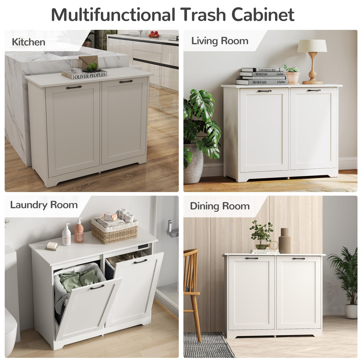 JAXPETY Double Tilt Out Trash Cabinet, Kitchen Hidden Garbage Can with Negative Ion & Deodorizing Function,Free Standing Recycling,Dog Proof 10 Gallon Trash Bin Cabinet for Bathroom, Living Room JAXPETY