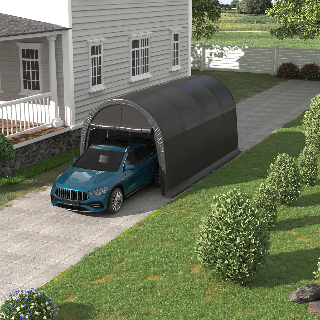 EROMMY Carport 10 x15 FT Heavy Duty, Portable Garage with All-Steel Metal Frame and Round Style Roof, Anti-Snow Car Canopy Outdoor Storage Shelter for Car, Truck, Boat EROMMY