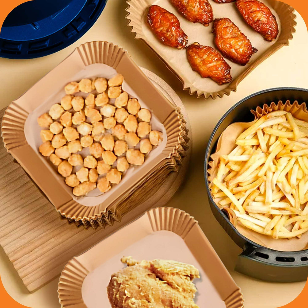 8-Inch Square 125pcs Air Fryer Paper Liners for Easy Cleanup - Non-Stick, Heat-Resistant, and Perfect Fit for Hassle-Free Cooking | Bleach-Free Parchment| (8 In/20cm) URBANAIR