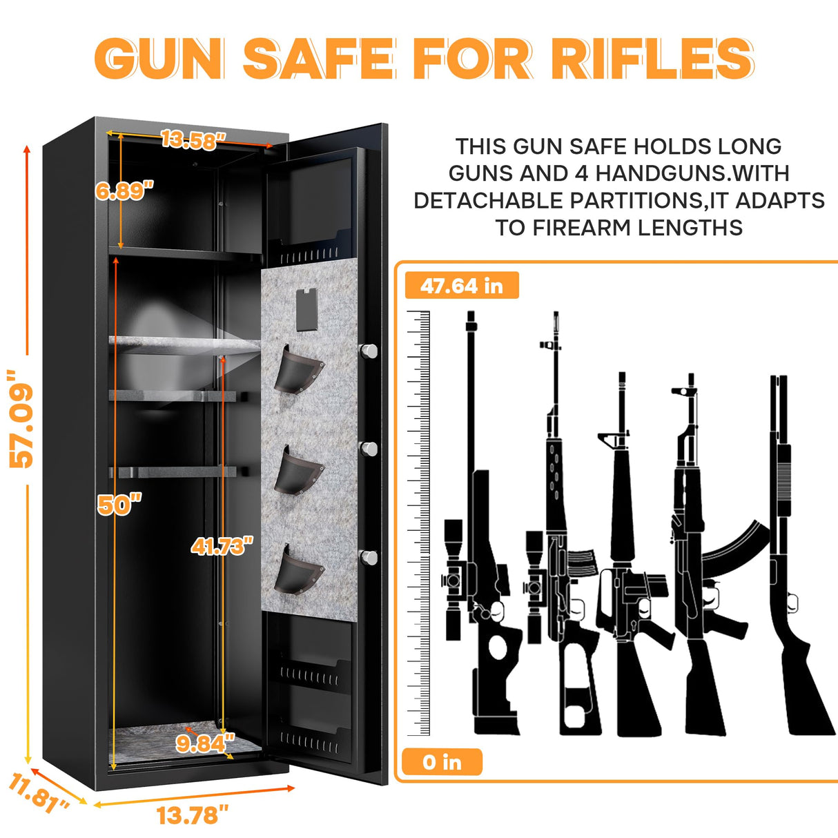 8-12 Fingerprint Gun Safe for Rifles and Pistols,No Assembly Required,Gun Safes for Rifle and Password Lock, Gun Cabinet for Home with Adjustable Shelves Metallitrend