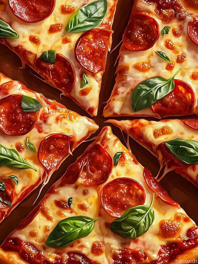 TUTUMAY21 Adult Diamond Painting Kit DIY Tasty Pizza Diamond Art Kit for Beginners, 5D Food Painting with Diamond Pictures Gemstone Art Painting Craft Kit 12x16 inch