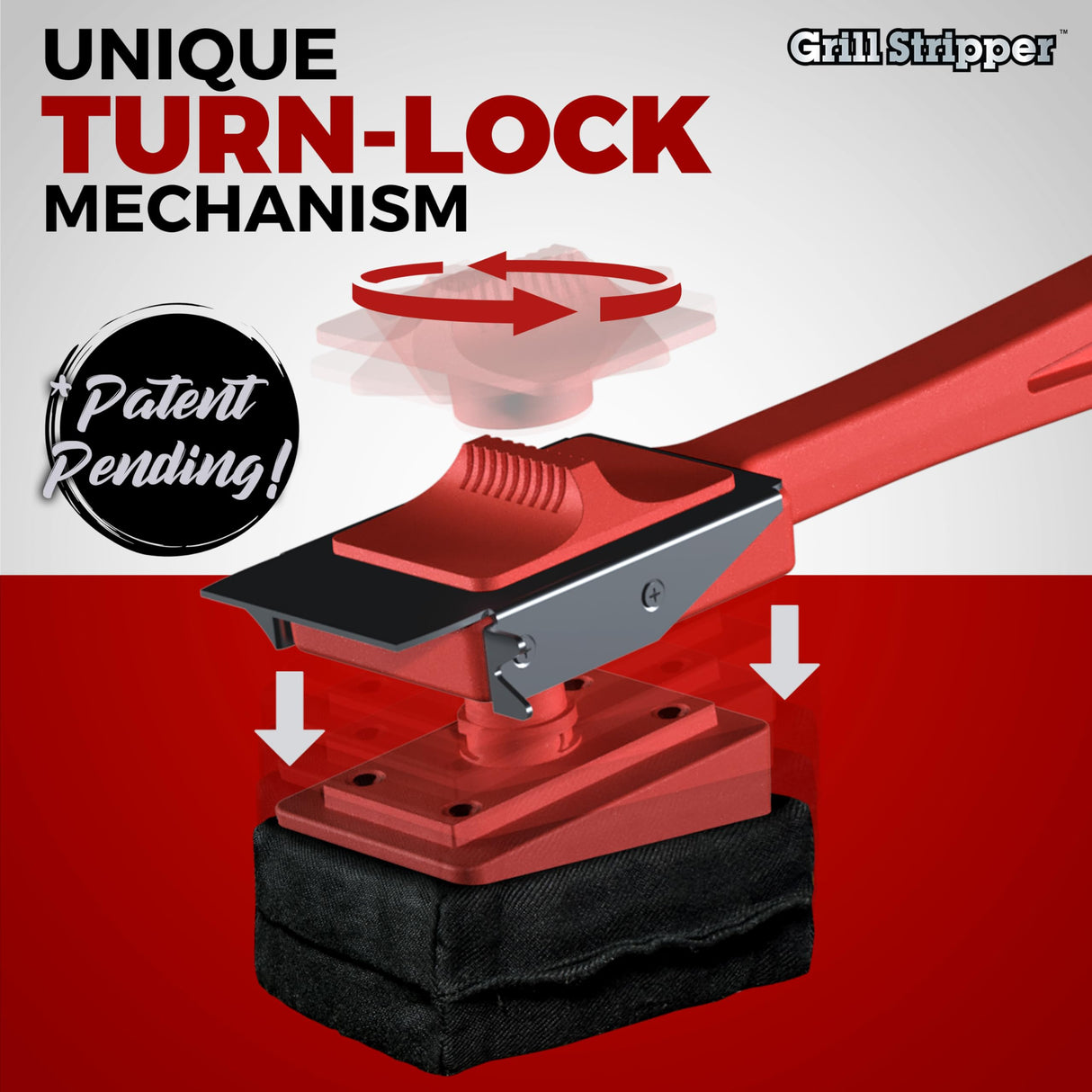 Grill Stripper BBQ Grill Brush – Bristle Free Grill Cleaner for Outdoor Grills with Triple- Grill Scraper, Replaceable Flame-Resistant Kevlar Scrubbing Sponge & Turn-Lock Head Grill Stripper