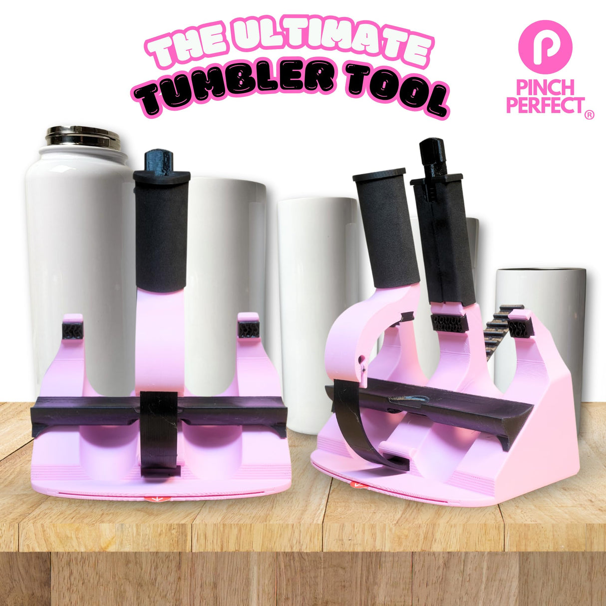 Pinch Perfect Trident Tumbler Clamp - Standard Size Adjustable Tumbler Sublimation Tool for Tumbler Sizes from 12oz - 40oz Skinny & Thick Tumblers (Pink) Pinch Perfect