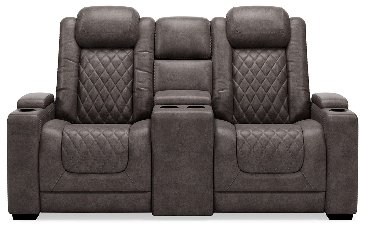 Signature Design by Ashley Hyllmont Power Reclining Loveseat with Center Console, Weathered Gray Signature Design by Ashley