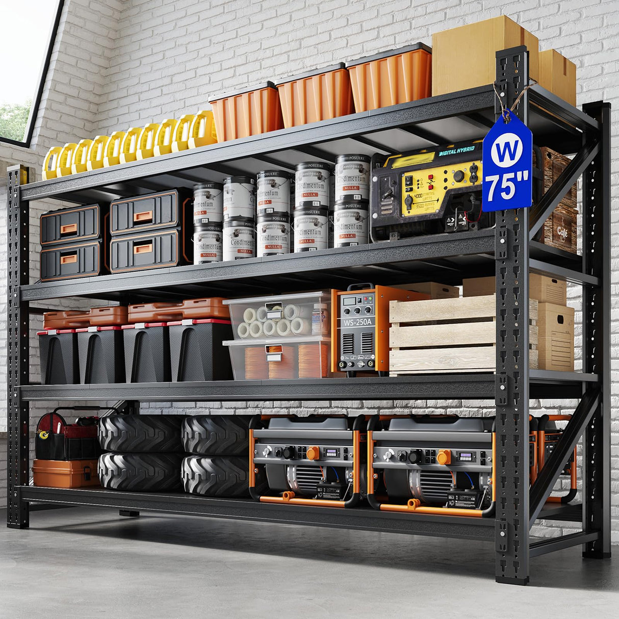Yizosh 75" W Metal Garage Storage Shelves,8000LBS Heavy Duty 4-Shelf Adjustable Steel Organization Shelving,Utility Rack Shelf,75" W x 24" D x 70" H for Basement,Warehouse,Industrial Yizosh