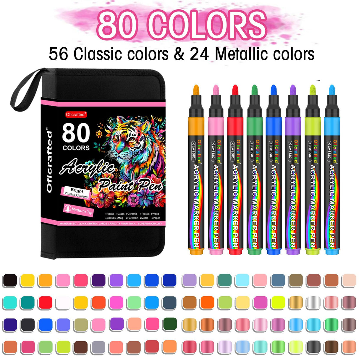 Oficrafted 80 Colors Acrylic Paint Pens, Premium Acrylic Paint Markers, Paint Pens & Paint Markers for Wood, Canvas, Rock Painting, Stone Surfaces,DIY Crafts Making Oficrafted