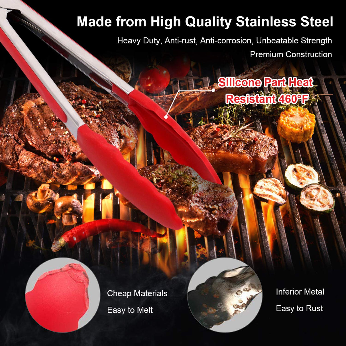 Kitchen Tongs with Silicone Tips - ForTomorrow Set of 5, 7 9 Inch Premium Silicone Tipped Tongs for Cooking Heat Resistant, Serving Food, BBQ ForTomorrow