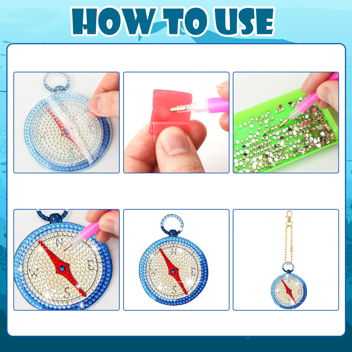 BBTO 15 Pcs Summer Ocean Diamond Painting Keychains Kits 5D DIY Summer Diamond Art Painting Keyrings Sea Animals Theme Key Chains for Beach Party Crafts Ornaments BBTO