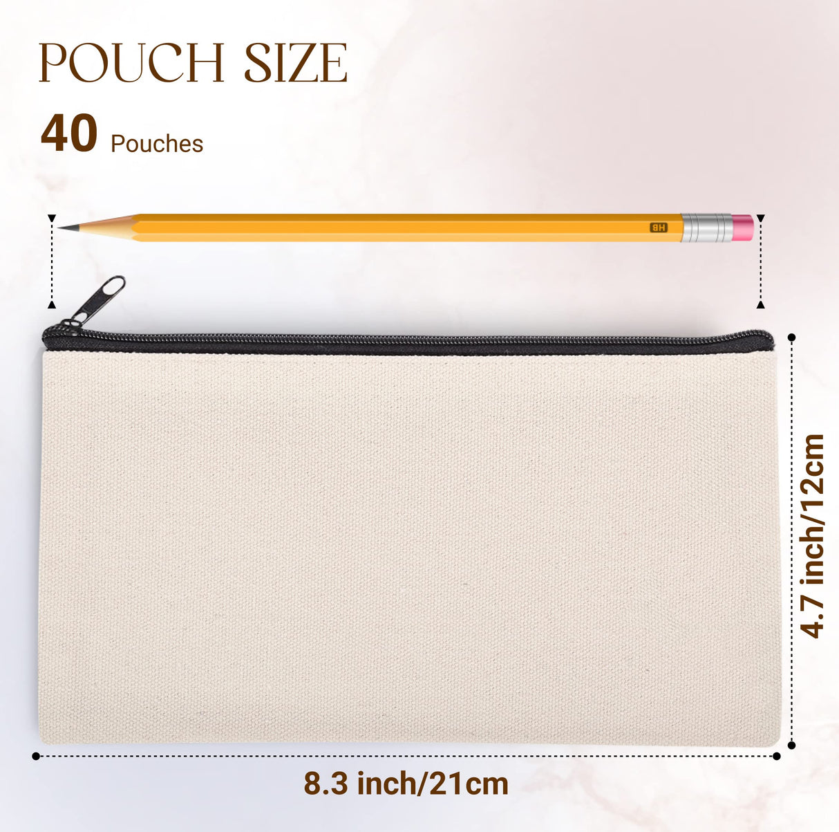 20 Pcs 8.3x4.7" Blank DIY Craft Bag Canvas Pencil Case/Pouch-Canvas Makeup Bags Bulk-Canvas Pouch With Zipper Bulk Cosmetic Bag-Multi-Purpose Travel Toiletry Canvas Zipper Pouch for Stationary Storage Cruleen