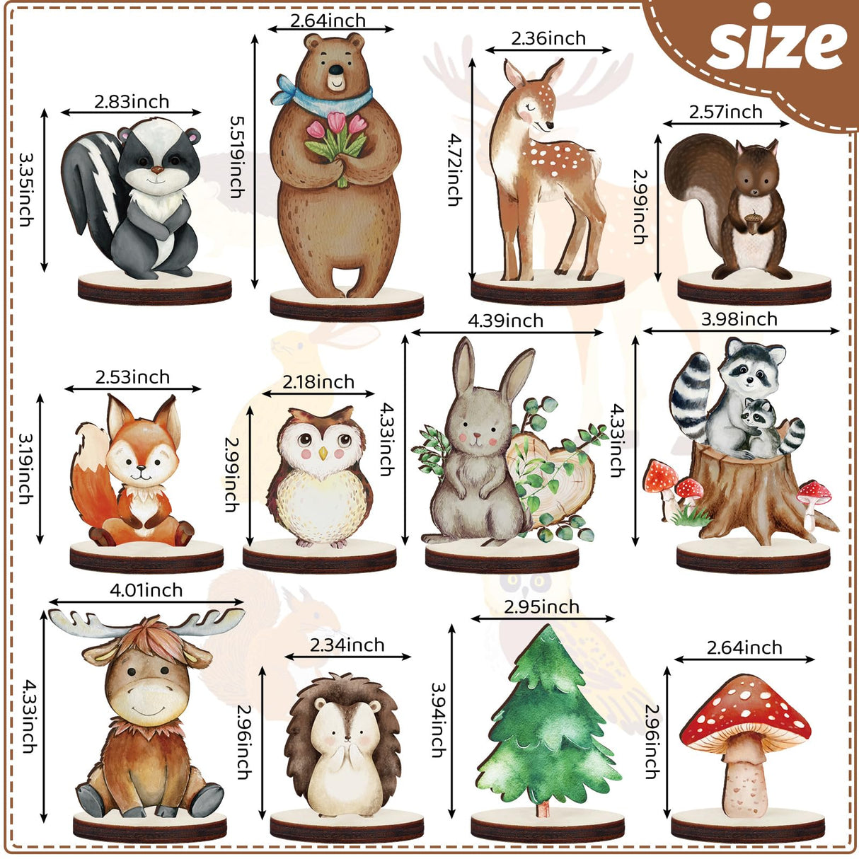 Geetery 12 Pcs Woodland Animals Wooden Animal Cutout Shapes Forest Painted Woodland Baby Shower Decorations Wild Creatures Wood Table Centerpieces for Forest Camp Party Supplies (Cute) Geetery