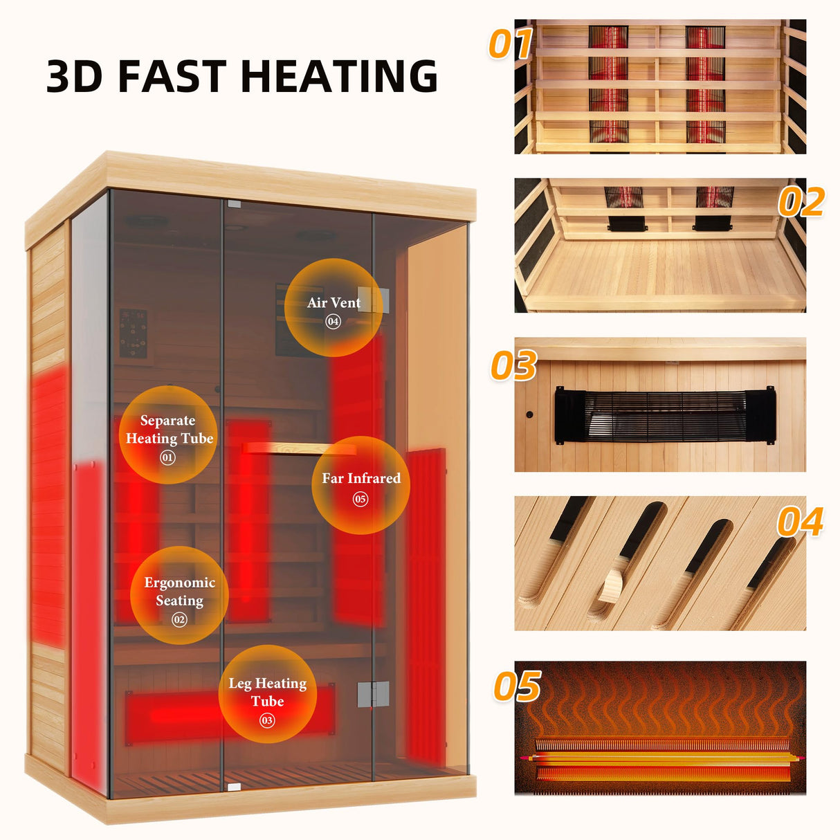 BNEHS Infrared Saunas for Home, Upgraded 1-2 Person Sauna with 10 Minutes Fast Heating,Canadian Hemlock & Tempered Glass BNEHS