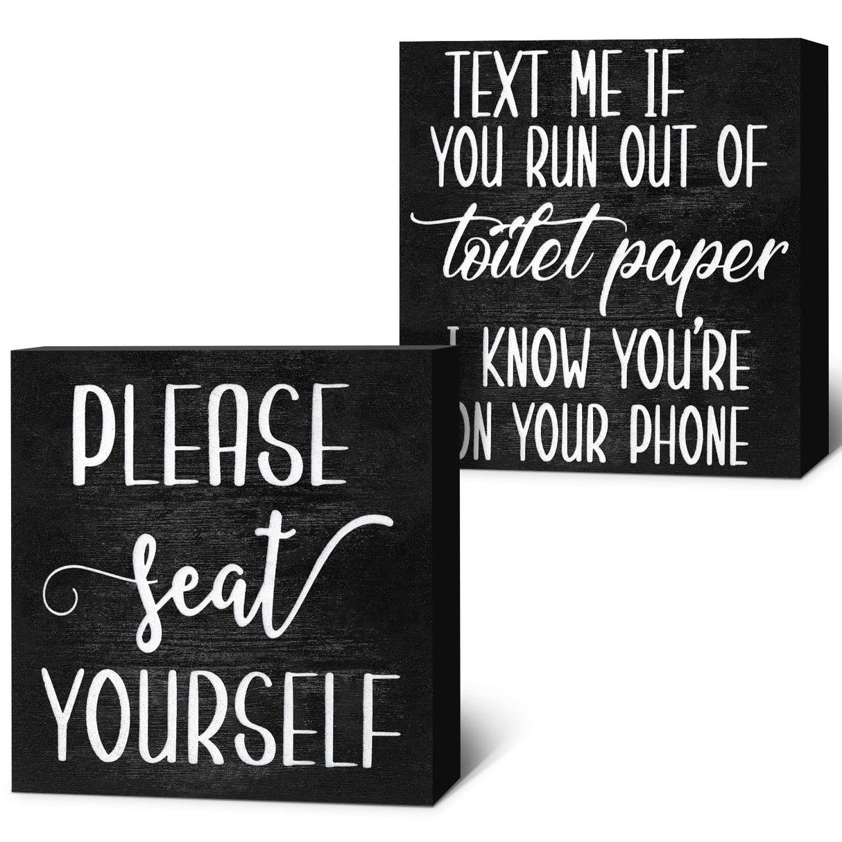 Jetec 2 Pieces Farmhouse Bathroom Signs Decor Wooden Box Sign Funny Bathroom Wall Art Rustic Bathroom Wood Plaque Please Seat Yourself Bathroom Decor for Home Bathroom Restroom(Black) Jetec