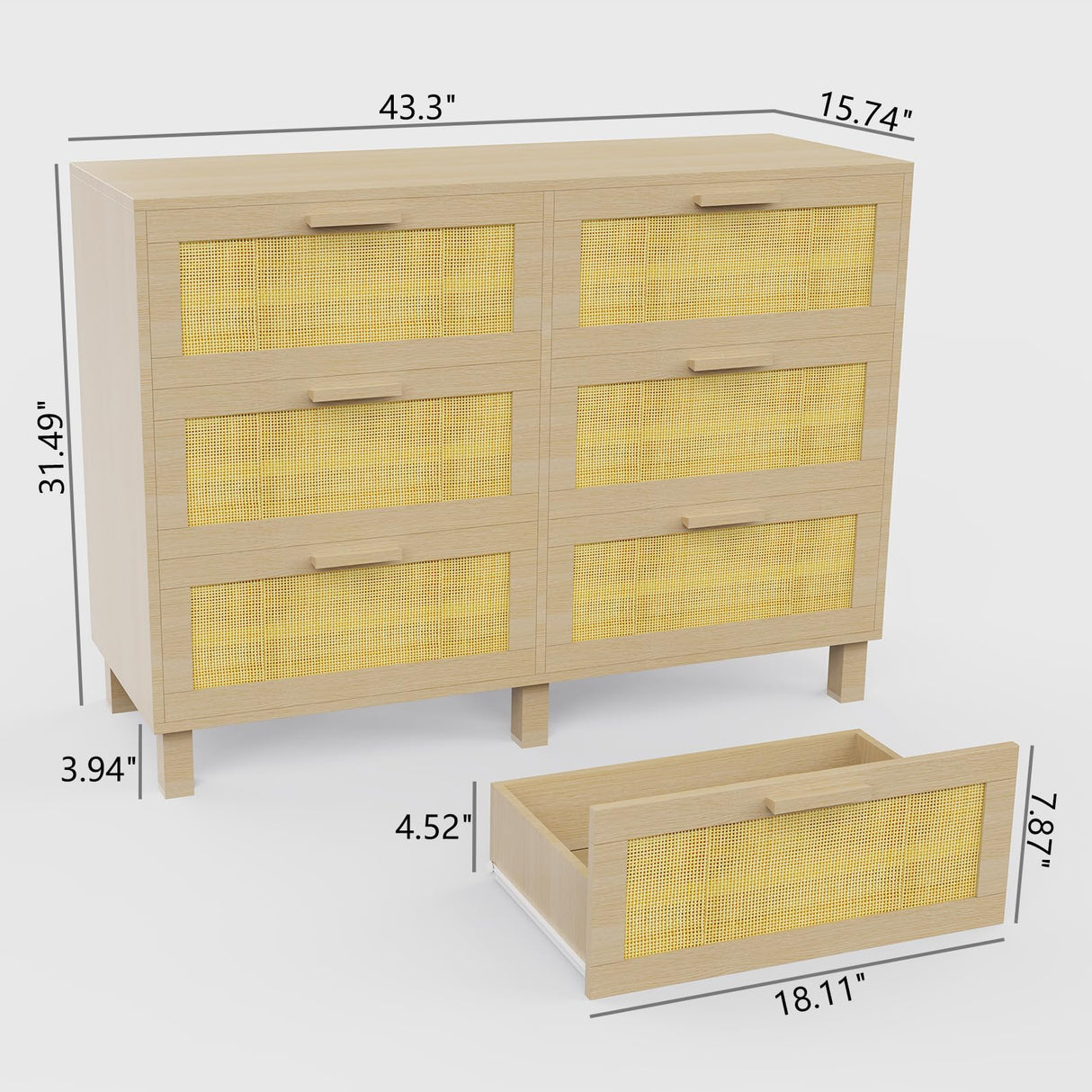 Derfullo 6 Drawers Dresser for Bedroom, Wood Rustic Wide Chest of Drawers, Storage Dressers Organizer for Bedroom, Living Room, Hallway Derfullo