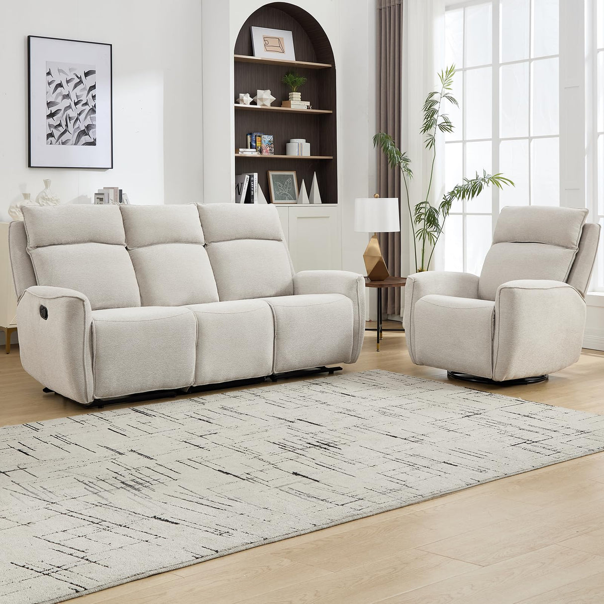 INZOY Manual Loveseat Recliner Sofa, Wall-Hugger 3 Seat Reclining Love Seat Couches, Chenille Fabric Reclinable Sofa Set, 3-Seater Recliner Chair for Living Room, Office, Apartment, Beige INZOY