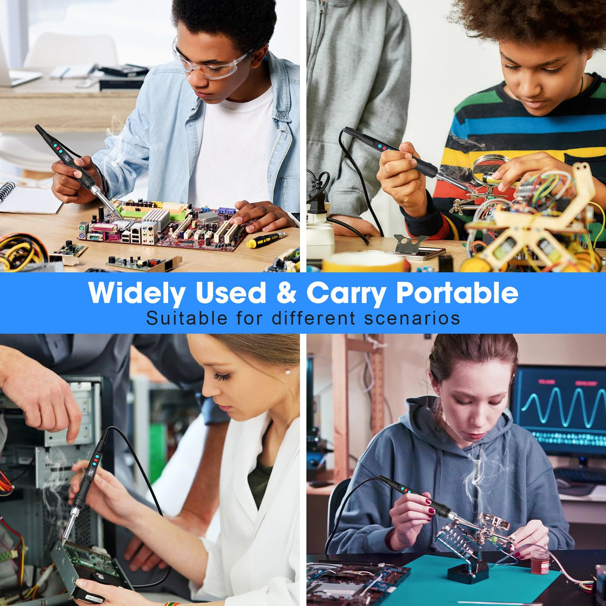 Soldering Iron Kit, 100W LED Digital Solder Gun kits with Ceramic Heater, Adjustable Temperature Welding Tools with Tips, Wick Braid, Stand, Solders Wire, Sponge, Flux Paste, Black Q-MING