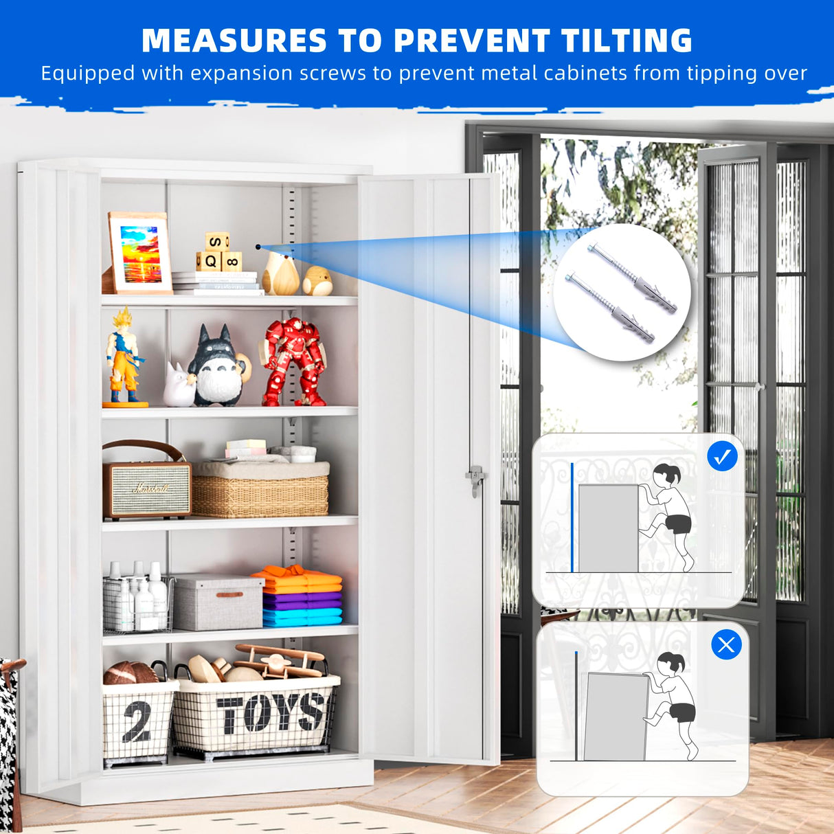 Superday Metal Storage Cabinet 71"×32"×16", Tall Storage Cabinet with 2 Doors and 4 Shelves, Large Metal Steel Utility Cabinet for Home Office, Garage, File Bathroom Pantry (White) Superday