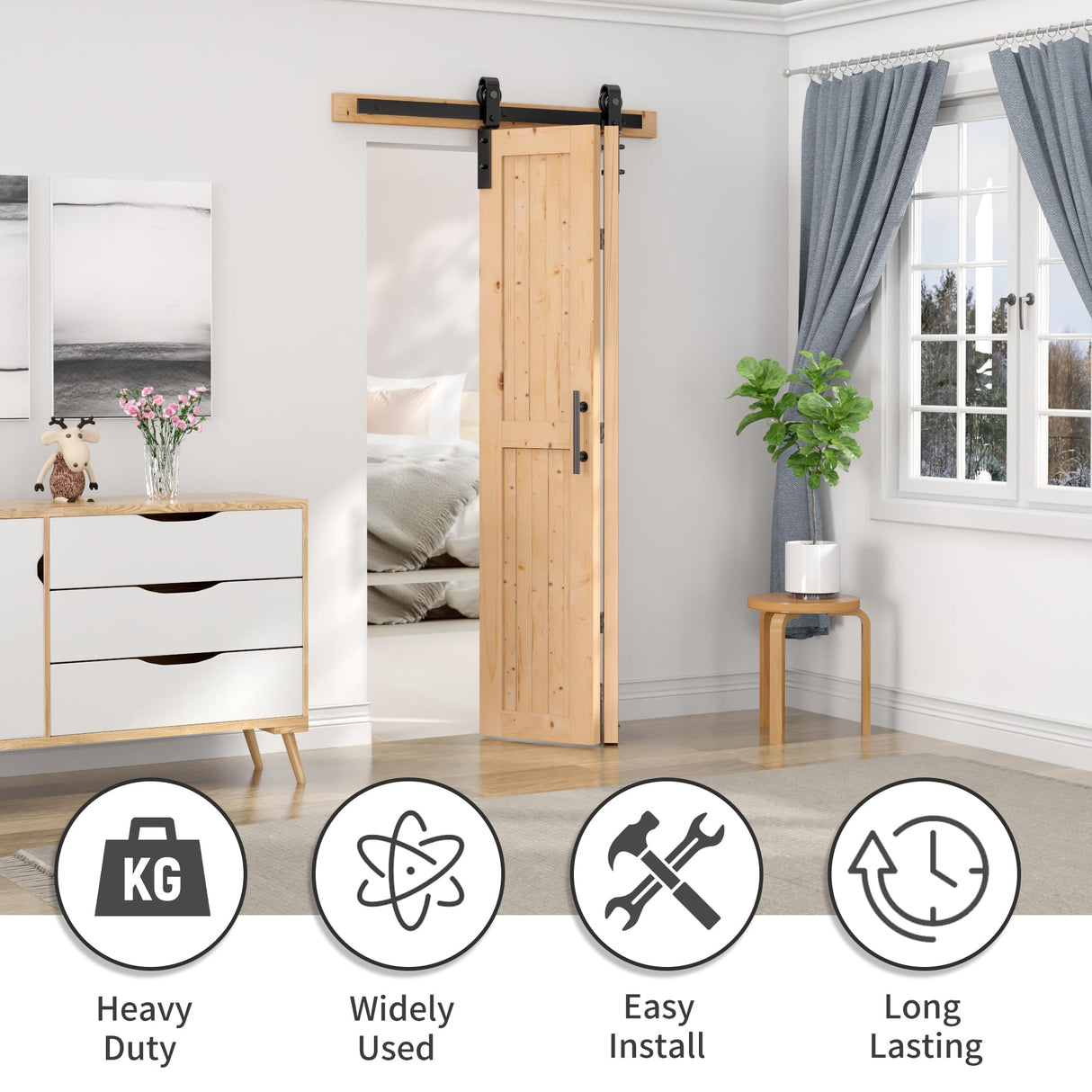 SANKEYTEW 36"x84" Bi fold Barn Door with 40" Bifold Barn Door Hardware Kit for 2 Doors, No-Assembly Solid Spruce Wood Folding Doors, Barn Door Hardware, and Double Sided Handle Pulls Included SANKEYTEW