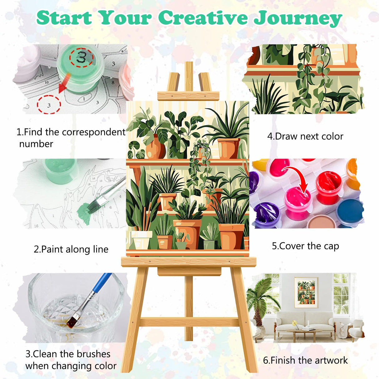 MEIYUDA Paint by Numbers Kit, Green Planes Paint by Numbers for Adults Beginners, DIY Potting Plants Acrylic Oil Painting by Number on Canvas for Gift Home Wall Decor 16x20in MEIYUDA