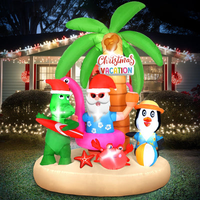 Arrowbash Christmas in July Santa Inflatables Decorations, 7 ft Hawaiian Beach Vacation Outdoor Decorations, Build in LED for Xmas Yard Indoor Outdoor Garden Lawn Holiday Party Decor