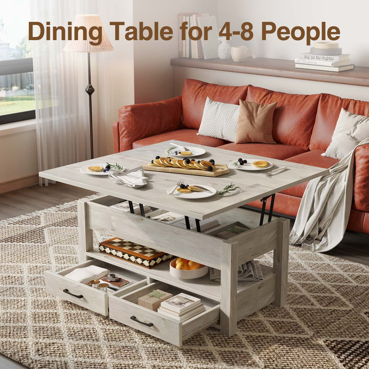 Rolanstar Coffee Table Lift Top, Multi-Function Convertible Coffee Table with Drawers and Hidden Compartment, Converts to Dining Table for Living Room, Home Office,Grey Rolanstar
