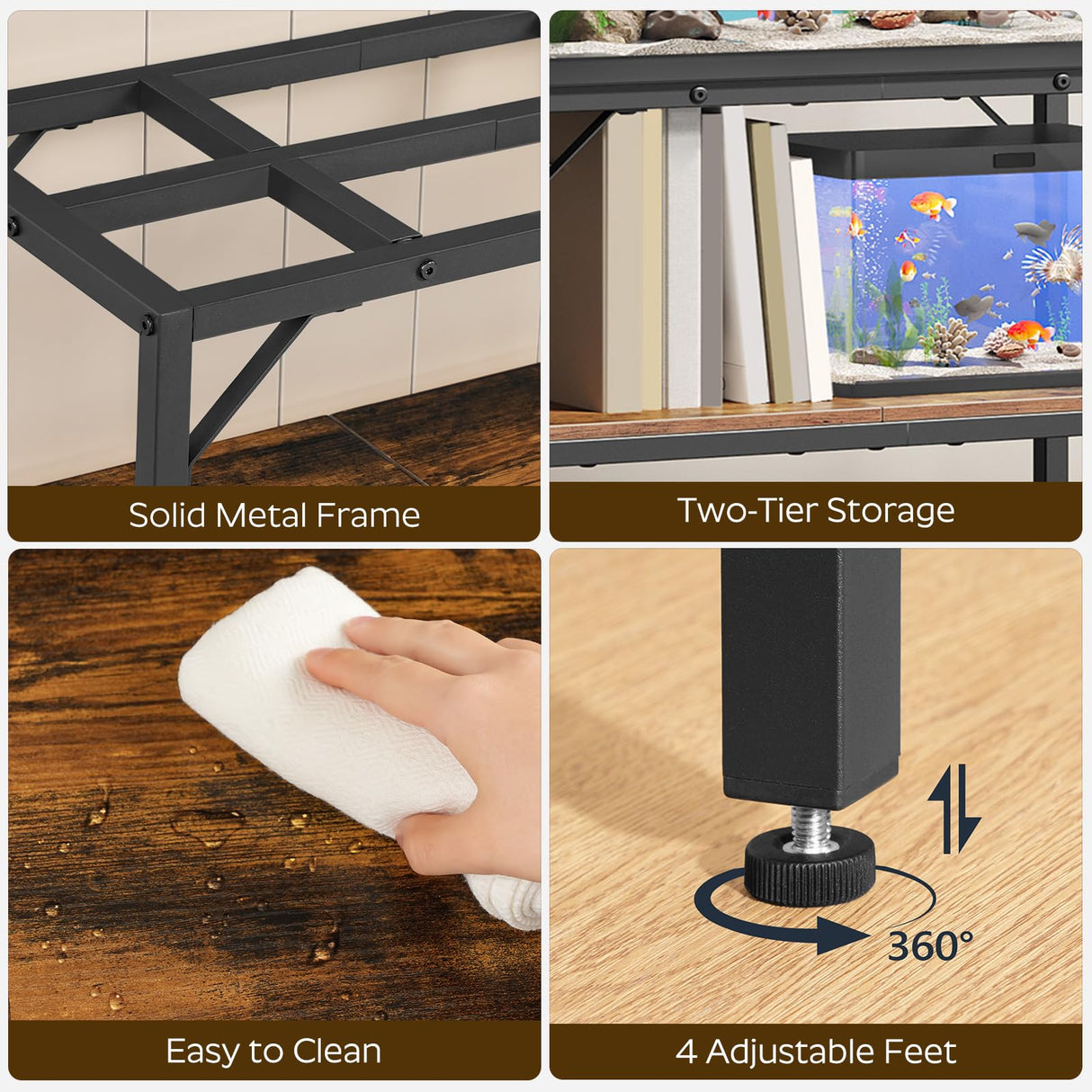 MAHANCRIS 30 Gallon Fish Tank Stand, Aquarium Stand with 2-Tier Storage Shelves, Heavy Duty Breeder Turtle Terrarium Stand Rack for Home Office, 30.0" L x 11.8" W x 24.4" H, Rustic Brown FTHR3001 MAHANCRIS