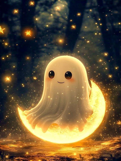 Halloween Diamond Art Kits for Adults Ghost, DIY 5D Diamond Painting Kit for Beginners Moon, Full Round Drill Gem Art Dots for Adults, Perfect for Home Wall Decor 12X16 Inch