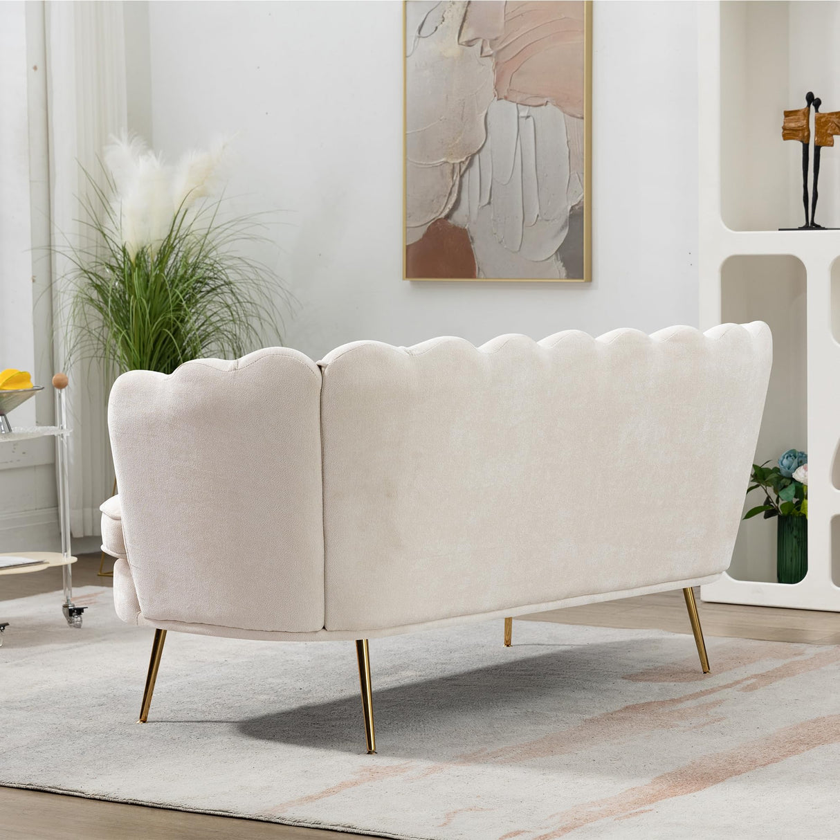 anwickjeff 59" Wide Modern Boucle Loveseat Small Sofa Small Mini Room Couch 2-Seater Sofa with Gold Metal Legs for Space Office Studio Apartment Bedroom (Beige) anwickjeff