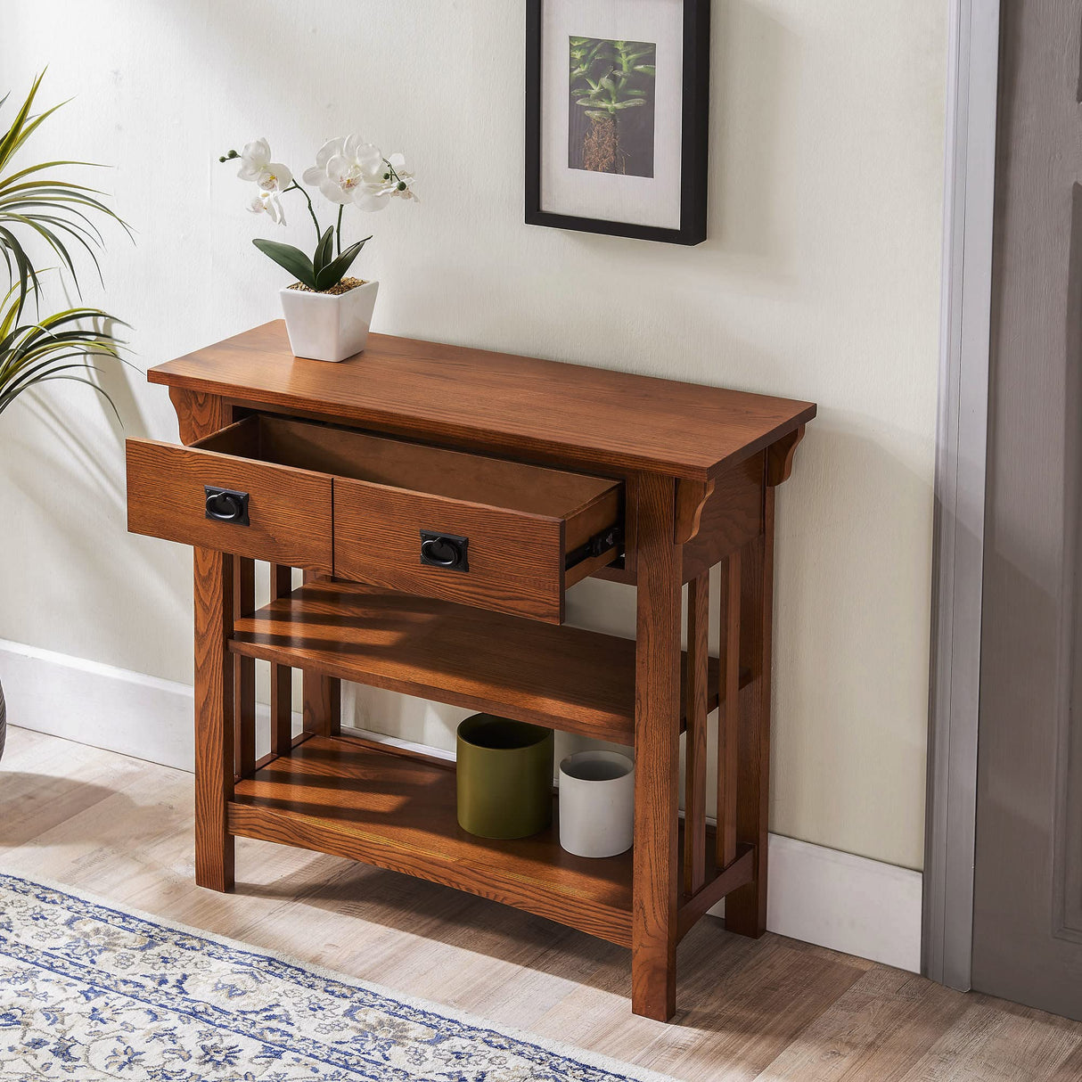 Leick Home 8261 Mission Bookcase Console Table with Drawers, Made with Solid Wood, for Living Room, Entry Way, Office, Bedrooms, Russet Finish Leick Home