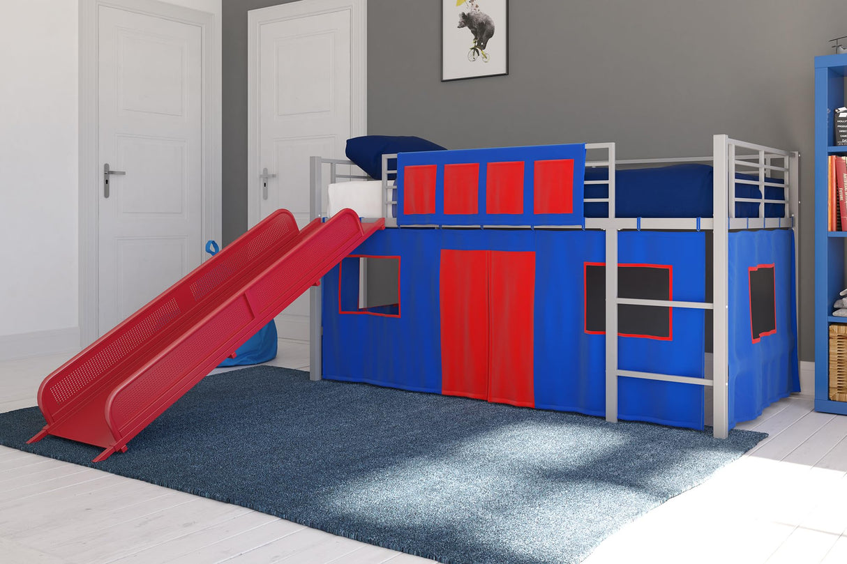 DHP Curtain Set for Kid's Loft Bed, Washable and Removable, Blue and Red DHP