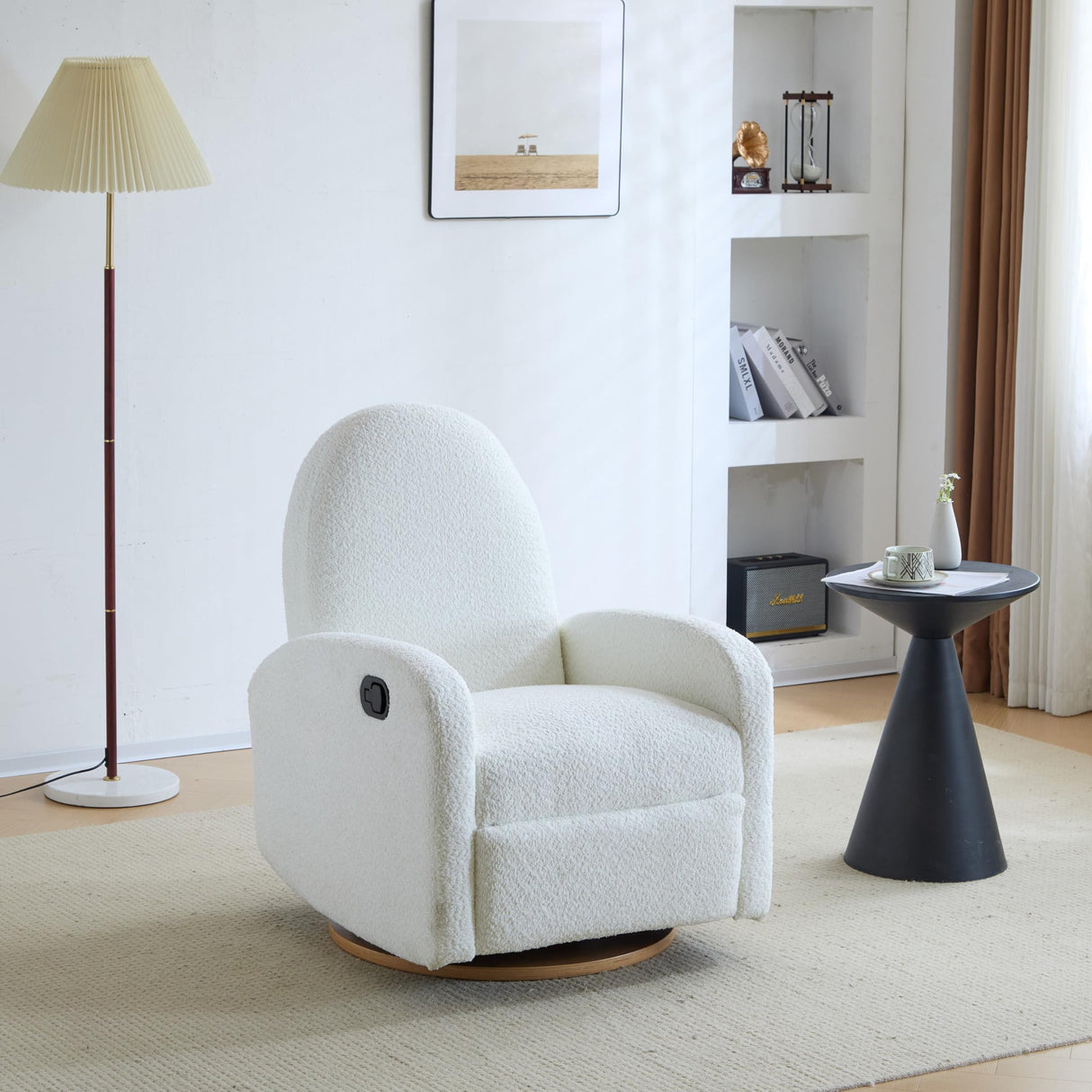 GDFStudio Swivel Glider Recliner Chair Nursery Rocker Recliner Chair with Boucle Upholstered High Back Single Seat Sofa Chair with Deep Seat Manual Nursing Reclining for Living Room, Beige GDFStudio