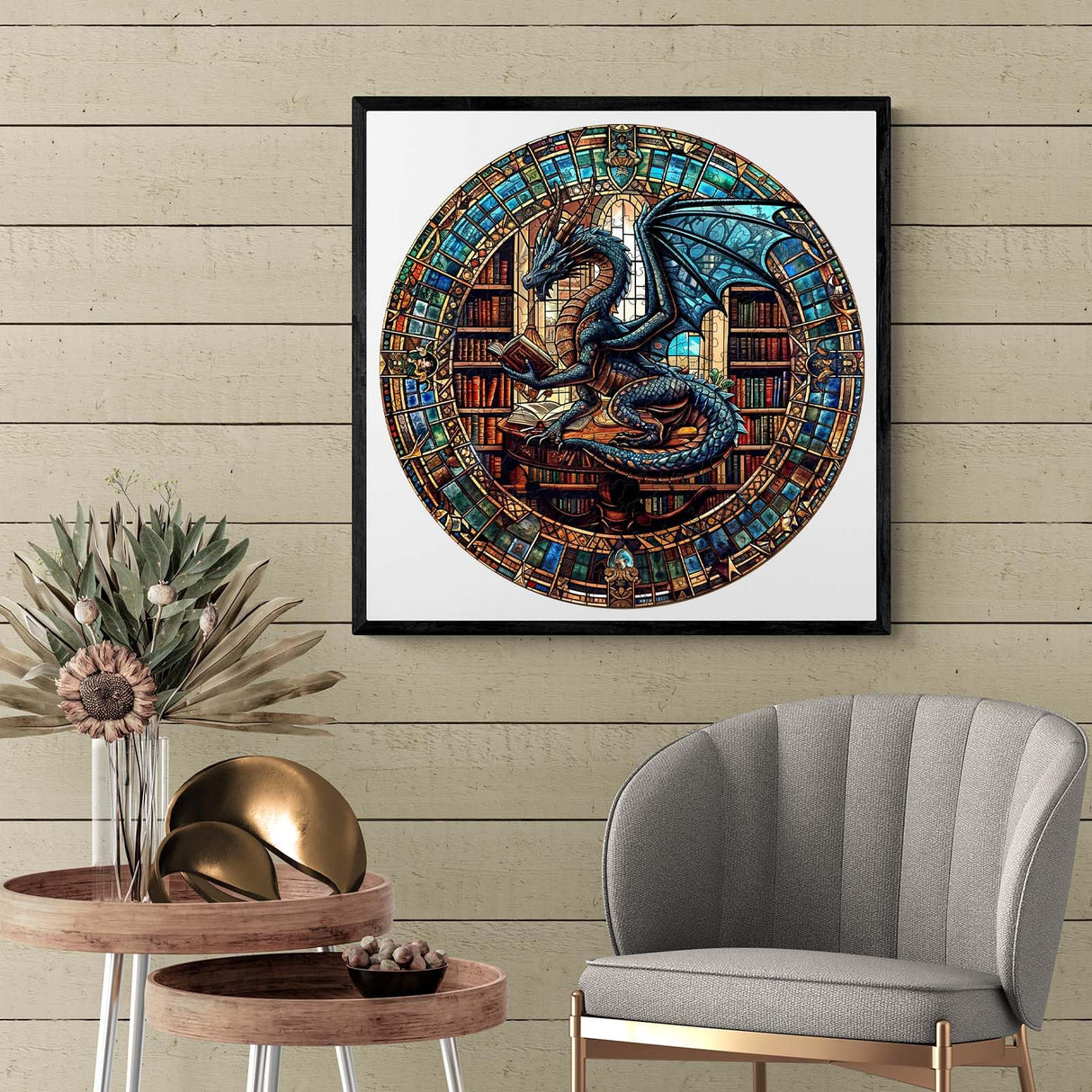 WOODBESTS Wooden Puzzles for Adults (300 Piece, L, 13.4"x13.4") Dragon's Library Wood Puzzles Adult, Wooden Jigsaw Puzzles Unique Shape, Birthday Gifts for Adults Family Game WOODBESTS